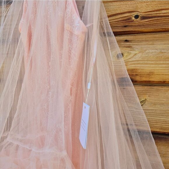 MAC DUGGAL 68252 Light Pink Tulle High Neck Sleeveless Ruffled Hem Hi-Low Gown - Picture 12 of 16